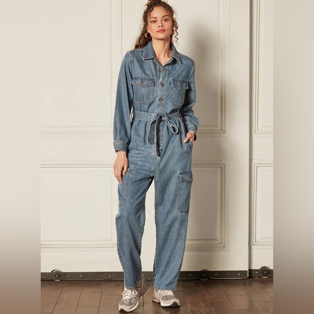 Free People Boyish Troy Coverall Denim  Size Large NWT